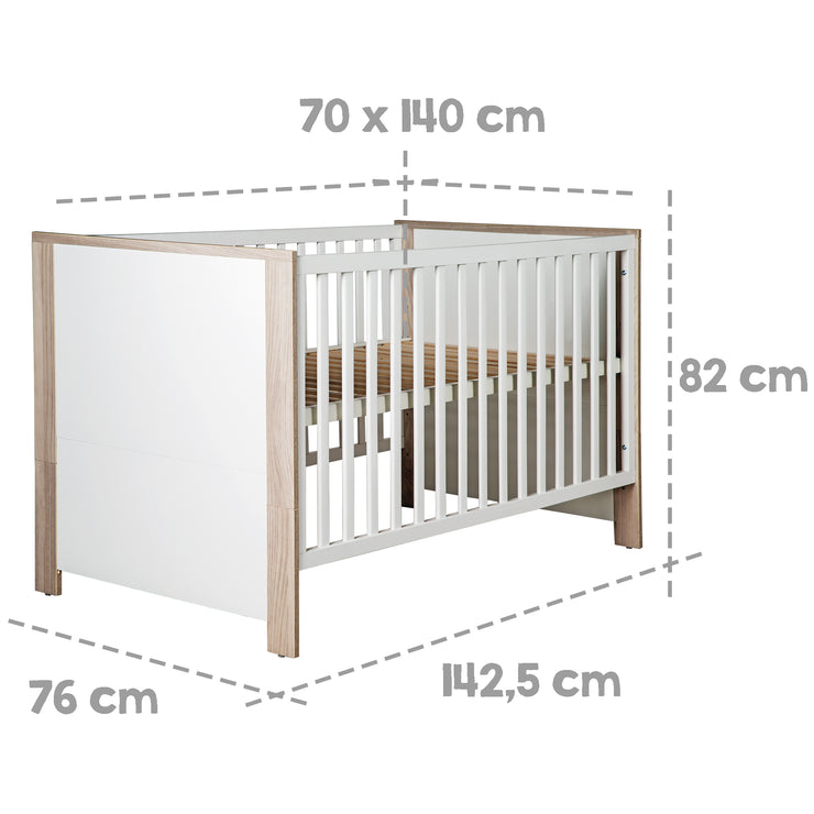 Ensemble de chambre "Olaf", incl. lit bébé 70 x 140 cm et table à langer large, blanc/orme lunaire