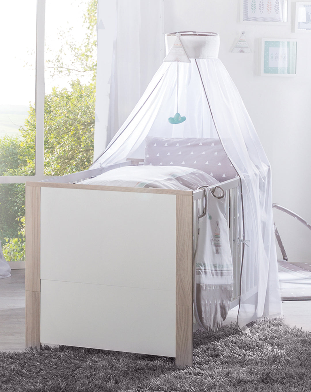 Letto combinato per bambini 'Olaf', 70 x 140 cm, regolabile in altezza, 3 barre di scorrimento, trasformabile
