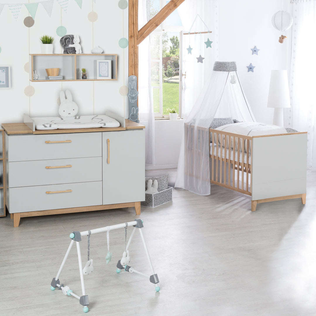 Cuna convertible 'Caro', 70 x 140 cm, ajustable en altura, extensible, 3 barrotes extraíbles, convertible