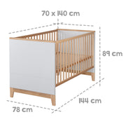 Convertible cot  'Caro', 70 x 140 cm, height-adjustable, grows with the child, 3 slip bars