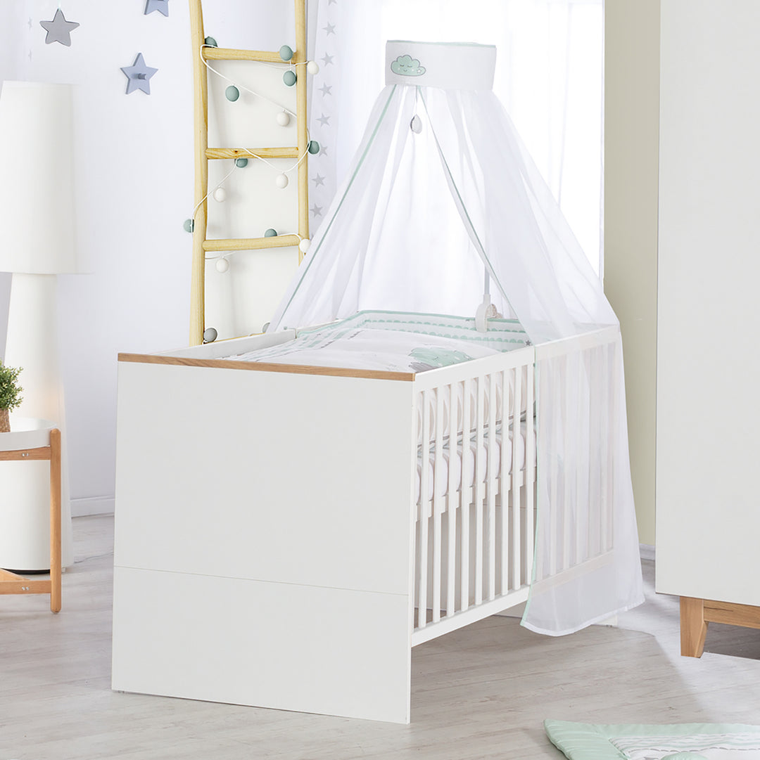 Cama infantil combinada 'Finn', 70 x 140 cm, ajustable en altura, convertible con crecimiento, 3 barrotes extraíbles