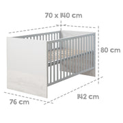 Convertible Cot 'Maren 2', 70 x 140 cm, adjustable, 3 slip bars, light gray / white