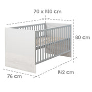 Kombi-Kinderbett 'Maren 2', 70 x 140 cm, verstell-/umbaubar, 3 Schlupfsprossen, Lichtgrau/weiß