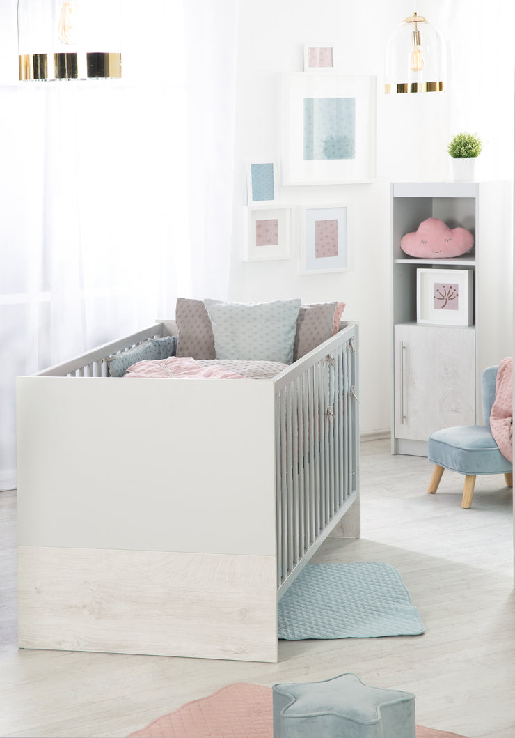 Children's room set 'Maren 2', incl. combi cot 70 x 140 cm, changing table & 3-door cupboard, light gray / white