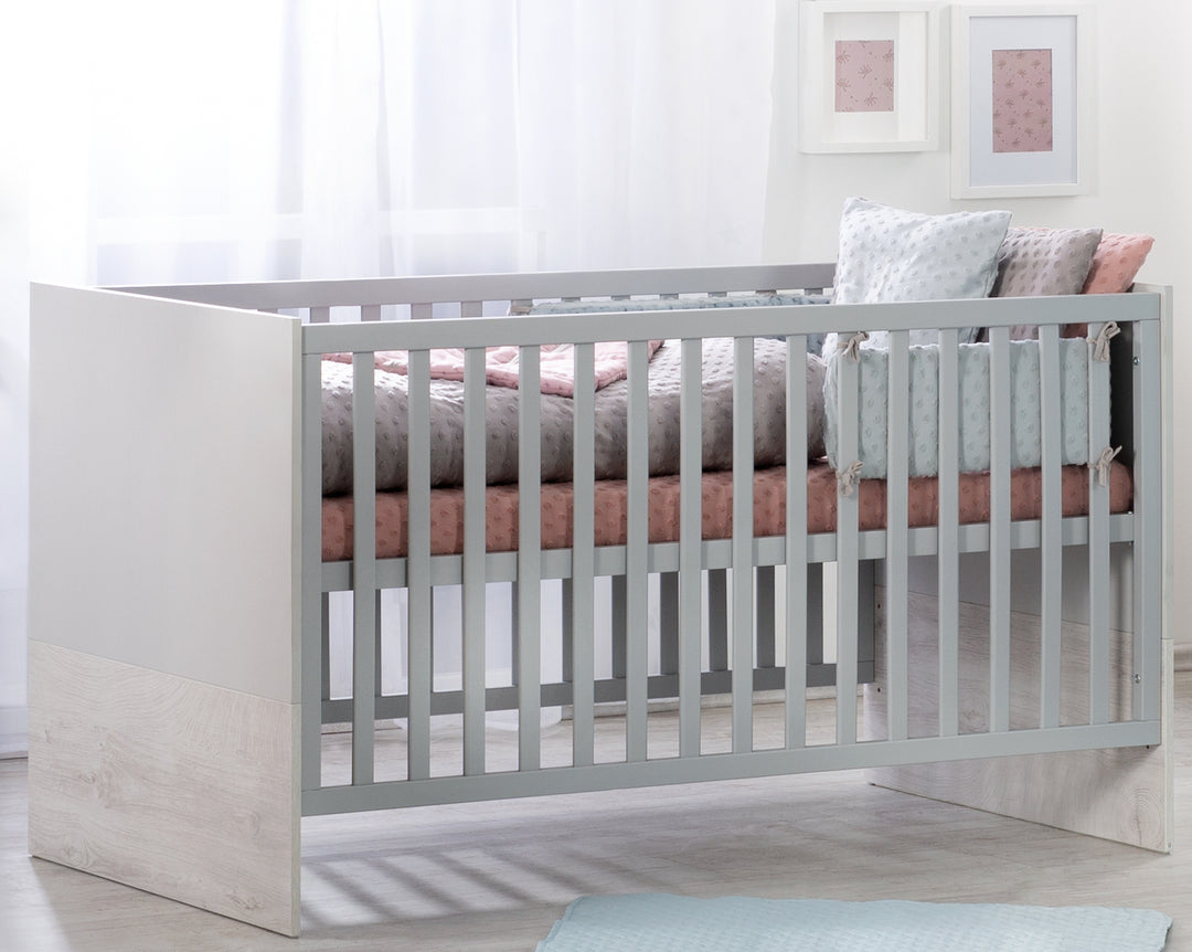 Set da camera per bambini 'Maren 2', incluso letto combi 70 x 140 cm, cambio petto & mobile a 3 porte, grigio chiaro/bianco