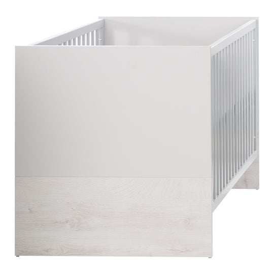 Cuna combinada 'Maren 2', 70 x 140 cm, ajustable/convertible, con 3 barrotes extraíbles, gris claro/blanco