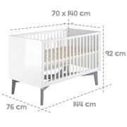 Kombi-Kinderbett 'Retro 2‘, 70 x 140 cm, verstellbar, mitwachsend,  3 Schlupfsprossen, umbaubar