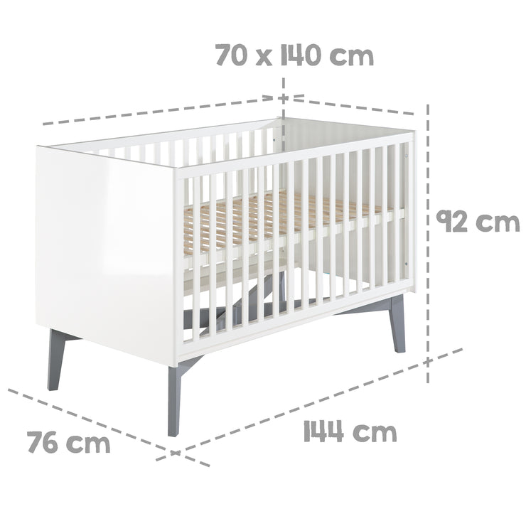 Kombi-Kinderbett 'Retro 2‘, 70 x 140 cm, verstellbar, mitwachsend,  3 Schlupfsprossen, umbaubar