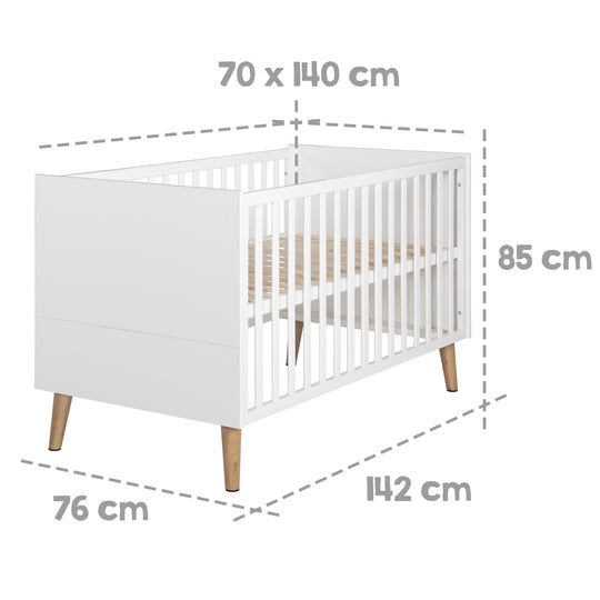 Cuna combinada 'Mick', 70 x 140 cm, ajustable en altura, con 3 barrotes extraíbles, convertible en cama juvenil