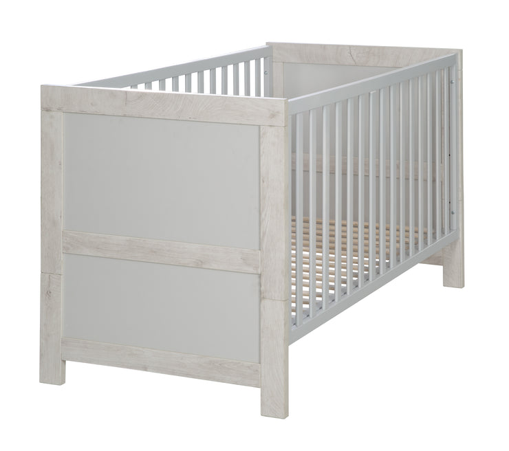 Juego de habitación infantil 'Mila', incluye cama para bebé / niño 70 x 140 cm y cambiador, gris / blanco