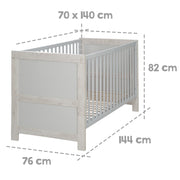 Kombi-Kinderbett 'Mila', 70 x 140 cm, verstell-/umbaubar zum Jugendbett, mitwachsend, 3 Schlupfsprossen