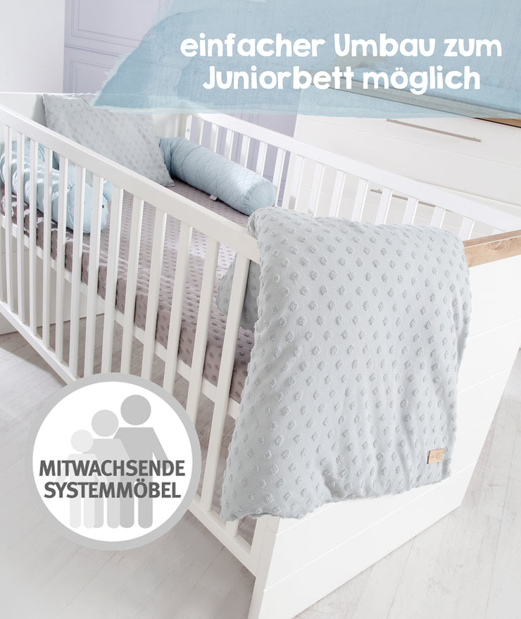Cama combinada de niños 'Nele' 70 x 140 cm, con frentes blancos y fresado horizontal