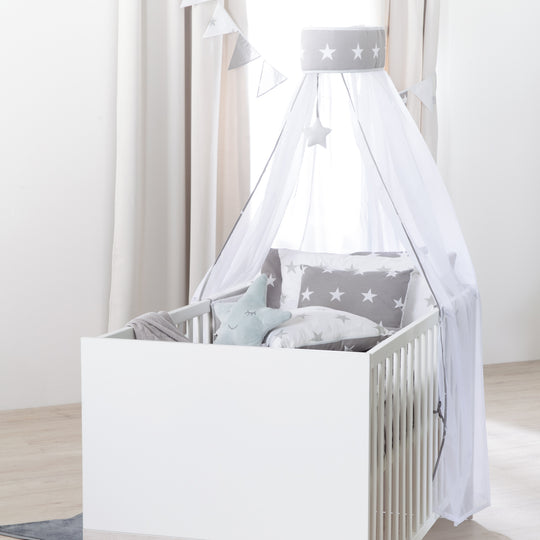 Cuna convertible 'Julia' 70 x 140 cm, blanca, ajustable en altura, 3 barrotes extraíbles, convertible