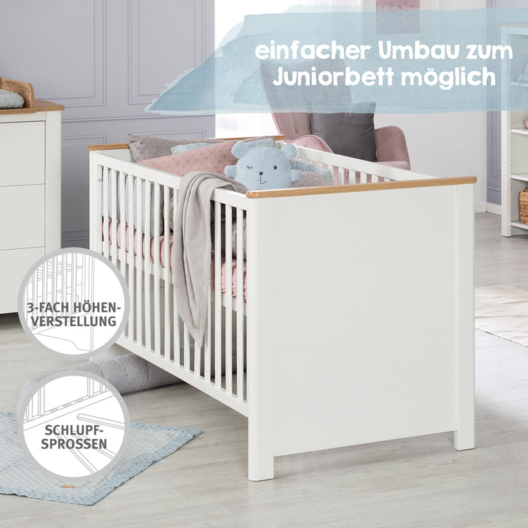 Furniture set 'Ava' 2-part, incl. Kombi children's bed 70 x 140 cm & wrapping table cabinet deep