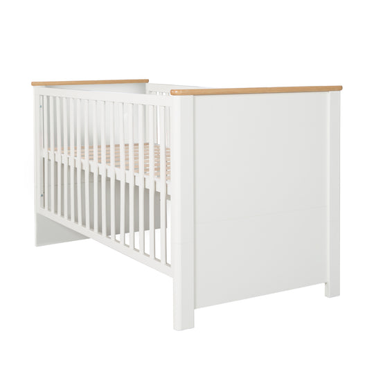 Cuna convertible 'Ava' 70 x 140 cm, convertible a cama junior, blanca, decoración en 'Roble Artisan'