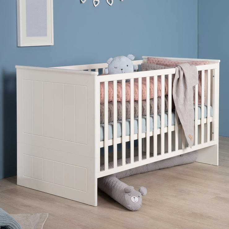 Combi Children's Bed 'Sylt', 70x140 cm, blanc, réglable à la hauteur, 3 choux, convertibles
