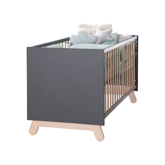 Cuna combinada 'Jara', 70 x 140 cm, antracita, convertible, con 3 barandillas abatibles