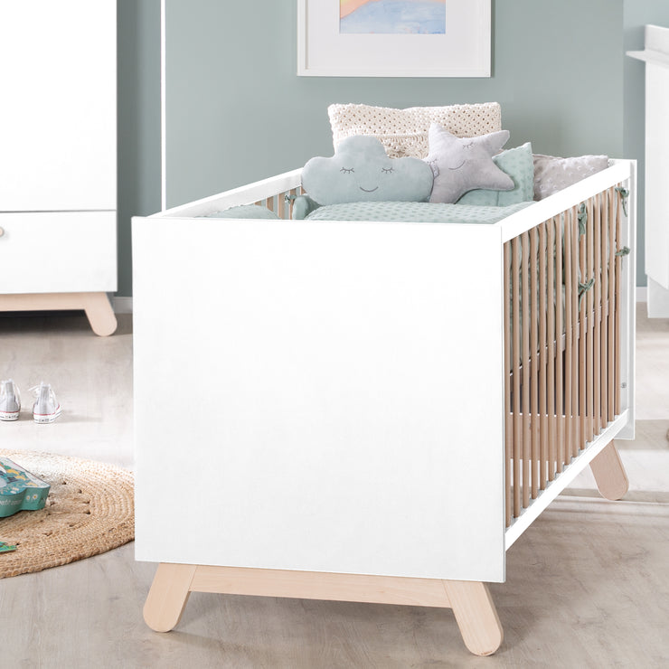 Kombi-Kinderbett 'Clara' 70 x 140 cm, weiß, natur, verstellbar, 3 Schlupfsprossen, umbaubar