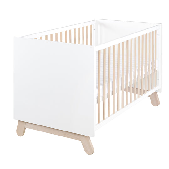 Cuna combinada 'Clara' 70 x 140 cm, blanca, natural, ajustable, 3 barandillas abatibles, convertible