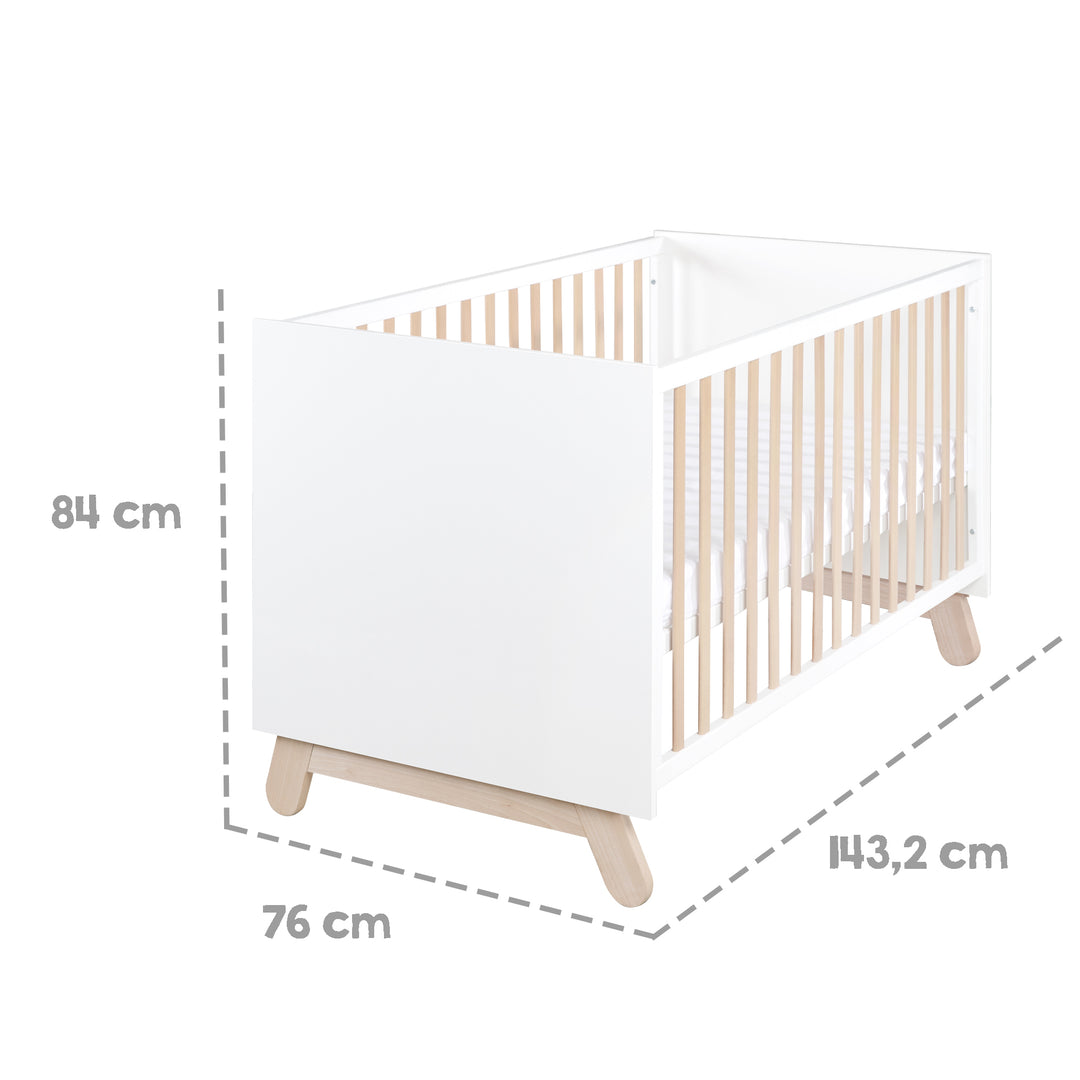 Juego de habitación 'Clara' en blanco, incluye cama combinada, cambiador y armario de 3 puertas