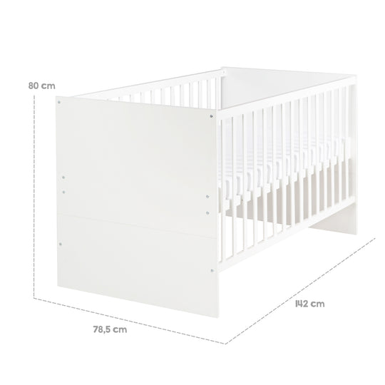 Lit évolutif 'Anton' 70x140, transformable, coins de transformation inclus, réglable en hauteur sur 3 positions, 3 barreaux amovibles
