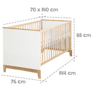 Cama infantil combinada 'Finn', 70 x 140 cm, regulable en altura, 3 barras antideslizantes, convertible