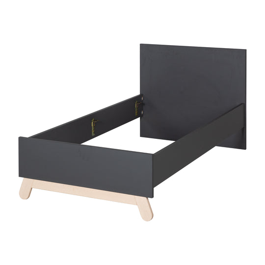Cama juvenil 'Jara' 90 x 200 cm - Decoración antracita - Patas de haya maciza