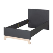 Lit jeunesse 'Jara' 90 x 200 cm - Décor anthracite - pieds en bois de bois réel