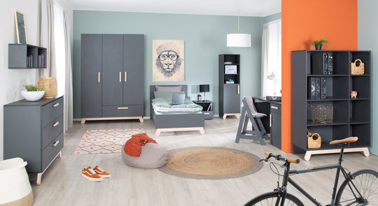 Cama juvenil 'Jara' 90 x 200 cm - Decoración antracita - Patas de haya maciza