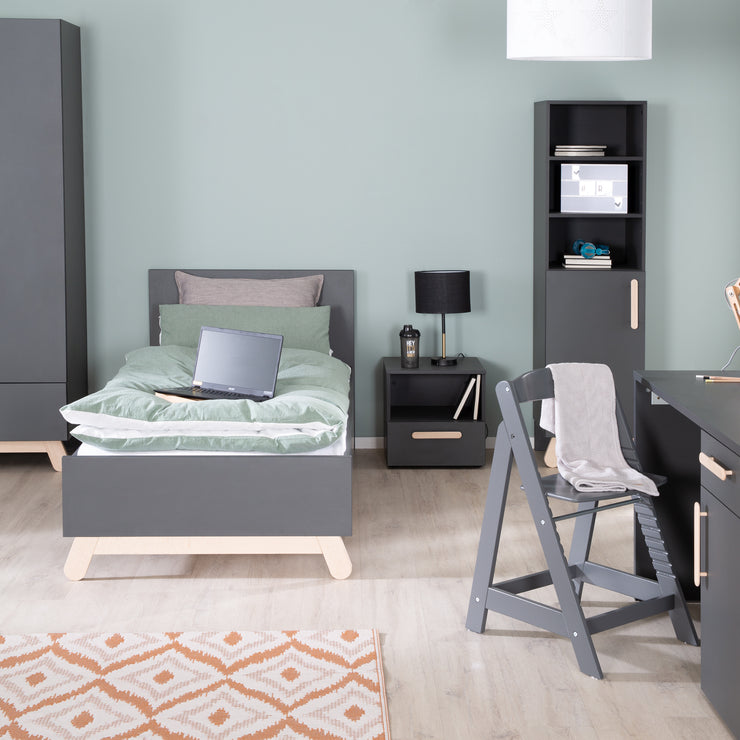 Lit jeunesse 'Jara' 90 x 200 cm - Décor anthracite - pieds en bois de bois réel