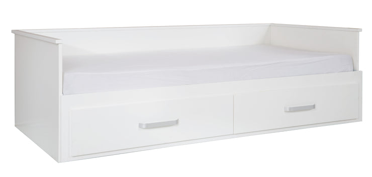 Cama de día 'Moritz', extensible a cama doble, blanca, 2 cajones, cama de invitados en la habitación de los niños