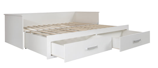 Cama de día 'Moritz', extensible a cama doble, blanca, 2 cajones, cama para invitados en la habitación infantil