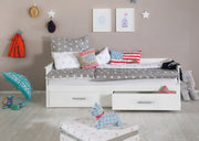 Lit de repos "Moritz", extensible pour lit double, blanc, 2 tiroirs, lit d'invité pour chambre d’enfant