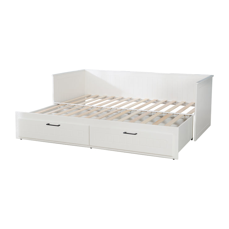 Lit de repos "Sylt", extensible, blanc, 2 tiroirs, espace de rangement, lit d'appoint dans une chambre d'enfant