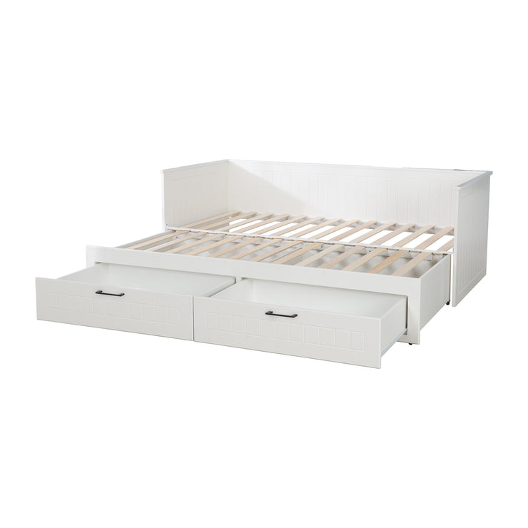 Lit de repos "Sylt", extensible, blanc, 2 tiroirs, espace de rangement, lit d'appoint dans une chambre d'enfant