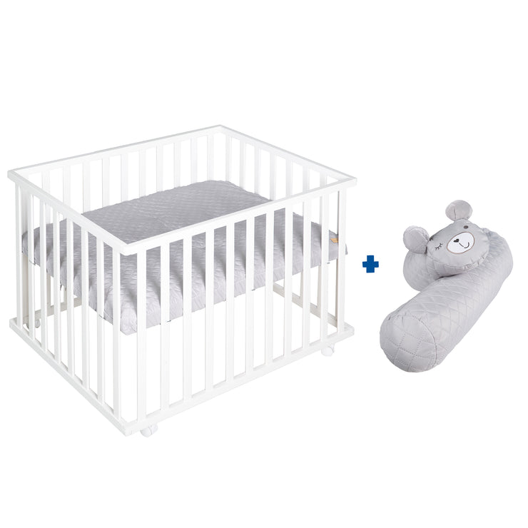 Wooden Playpen 'roba Style', 75 x 100 cm, white, incl. gray protective insert & castors