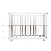 Playpen 'Adam & Eule', 75 x 100 cm, playpen incl. Protective insert & rollers, white wood