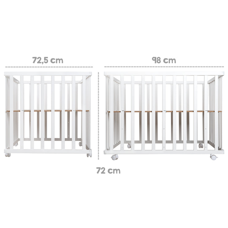 Box per bambini "Indibaer", 75 x 100 cm, box sicuro incl. cuscinetti di protezione e ruote, bianco