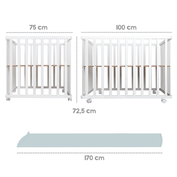 Box per bambini "roba Style", 75 x 100 cm, incl. cuscinetti di protezione e ruote, bianco