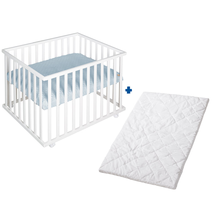 Parque infantil 'roba Style', 75 x 100 cm, incl. inserto protector azul claro y rollos, blanco