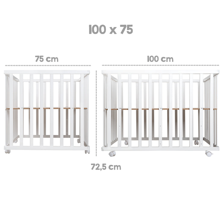 Parque infantil 'roba Style', 75 x 100 cm, incl. inserto protector verde y ruedas, blanco