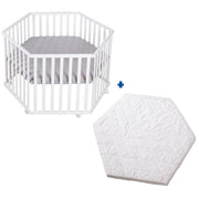 Parque infantil 'roba Style', hexagonal, incl. inserto protector gris y rollos, madera blanco