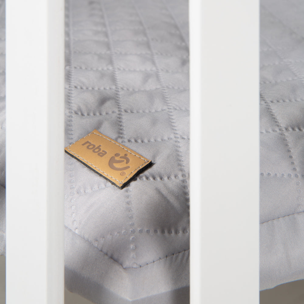 Playpen 'roba Style', 6-Sided, Includes Grey Safety Padding & Wheels, White Wood