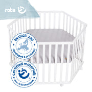 Box per bambini "roba Style", esagonale incl. cuscinetti di protezione e ruote, legno, bianco