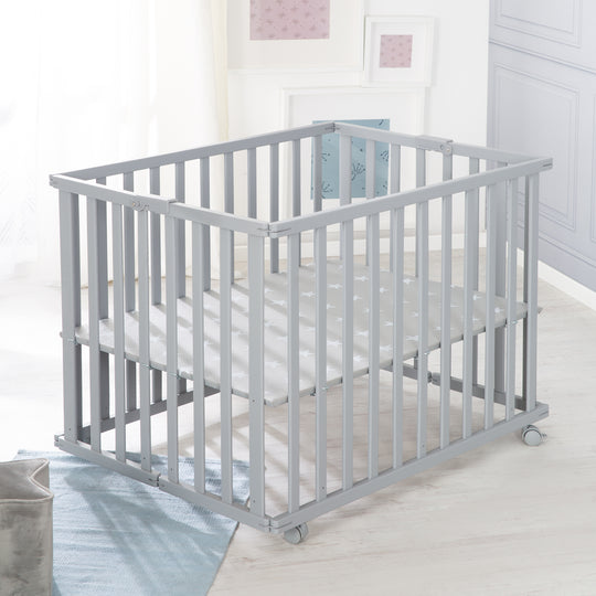 Parc bébé pliable 75 x 100 cm avec fond en film rembourré et roulettes - Taupe