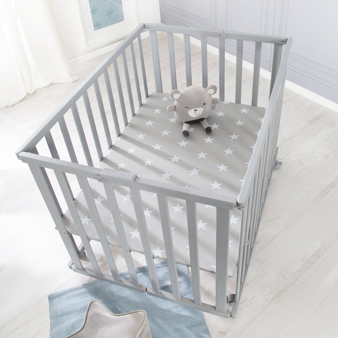 Parc bébé pliable 75 x 100 cm avec fond en film rembourré et roulettes - Taupe