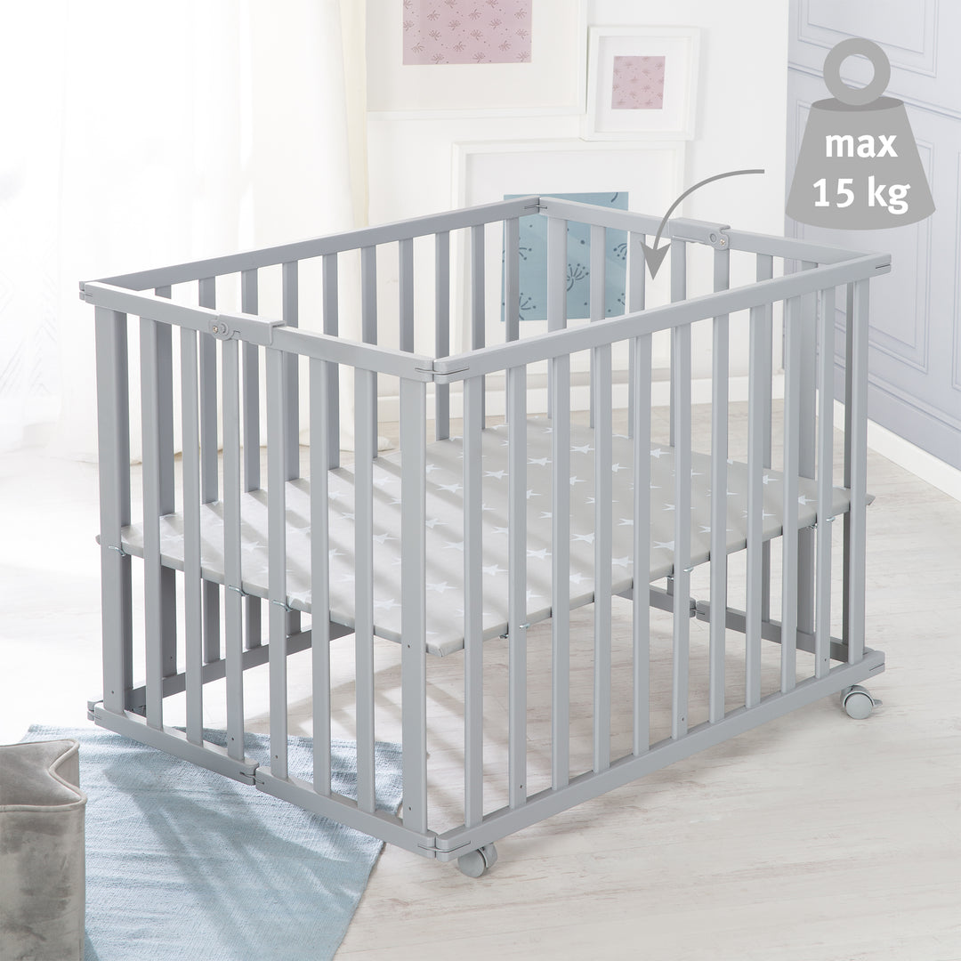 Parc bébé pliable 75 x 100 cm avec fond en film rembourré et roulettes - Taupe