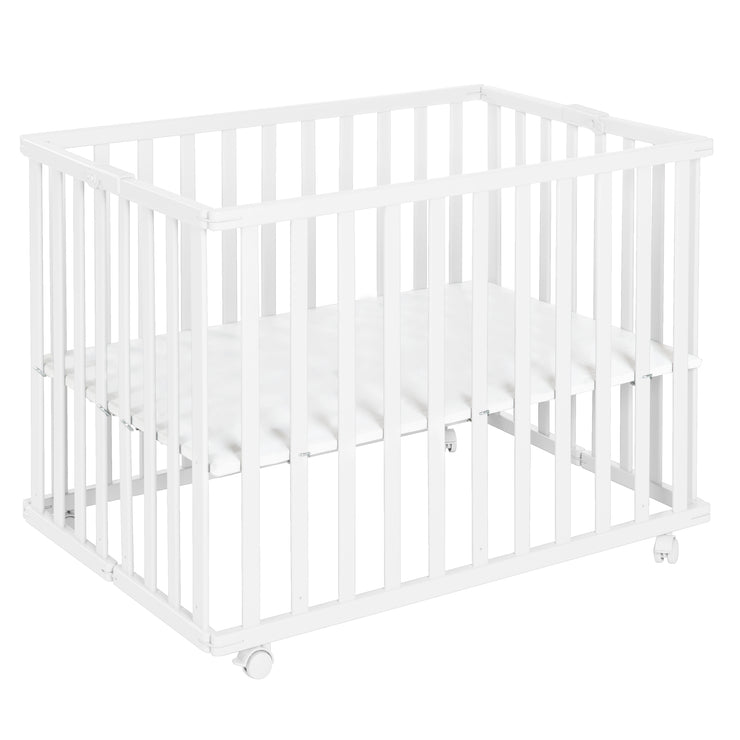 Parc pliable, blanc, 75 x 100 cm, parc peu encombrant, roulettes incluses