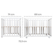 Parc pliable, blanc, 75 x 100 cm, parc peu encombrant, roulettes incluses