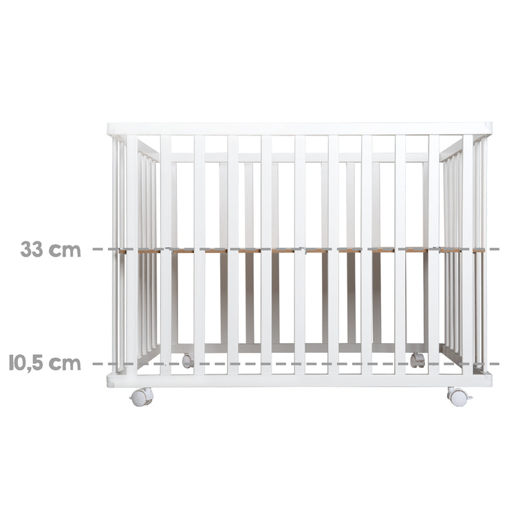 Parc pliable, blanc, 75 x 100 cm, parc peu encombrant, roulettes incluses